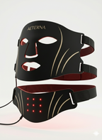 Black LED face mask with 'Aeterna' branding on a light gray background